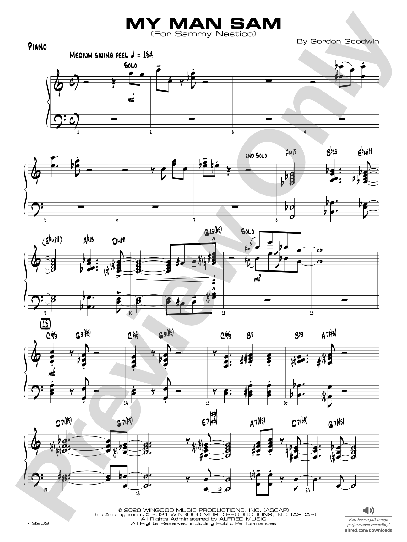 My Man Sam: Piano Accompaniment