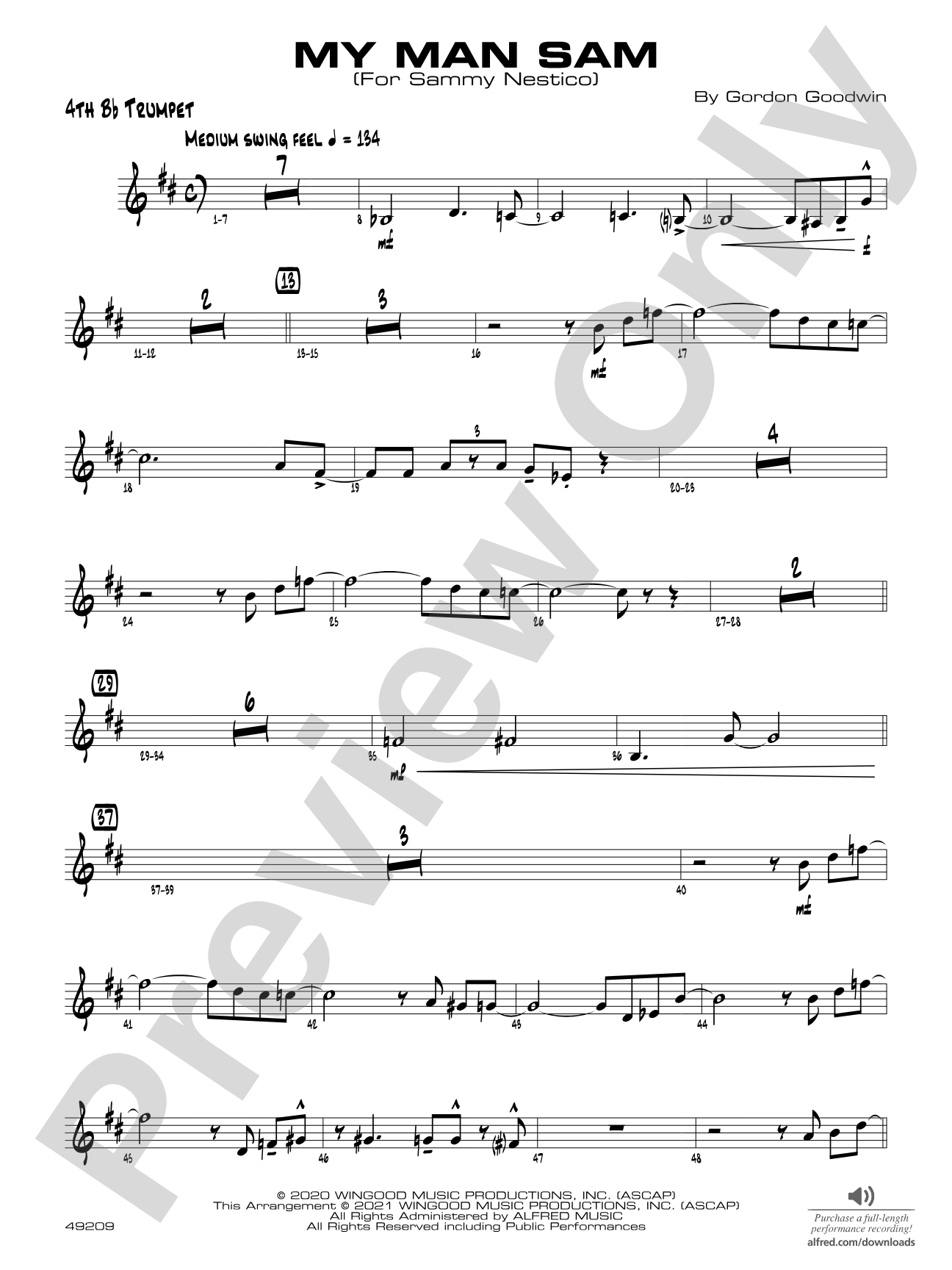 My Man Sam: 4th B-flat Trumpet