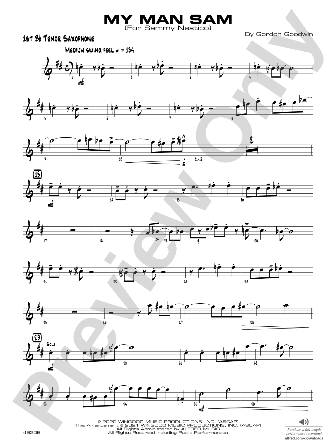 My Man Sam: B-flat Tenor Saxophone