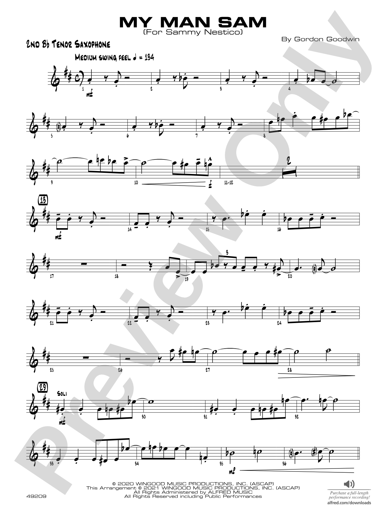 My Man Sam: 2nd B-flat Tenor Saxophone