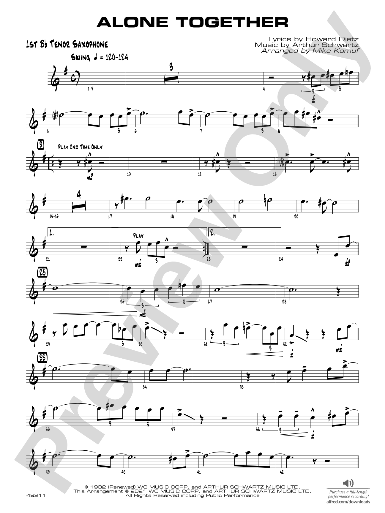 Alone Together: B-flat Tenor Saxophone