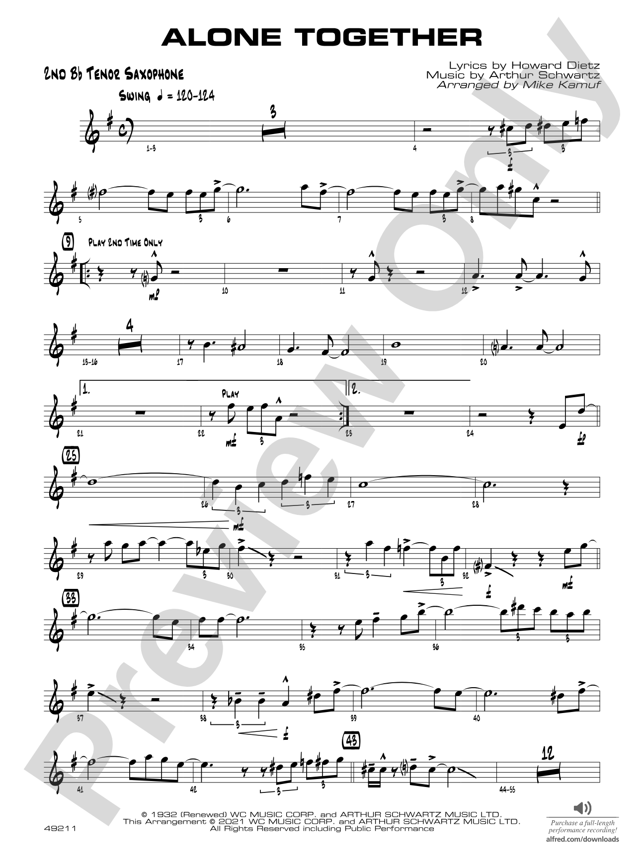 Alone Together: 2nd B-flat Tenor Saxophone