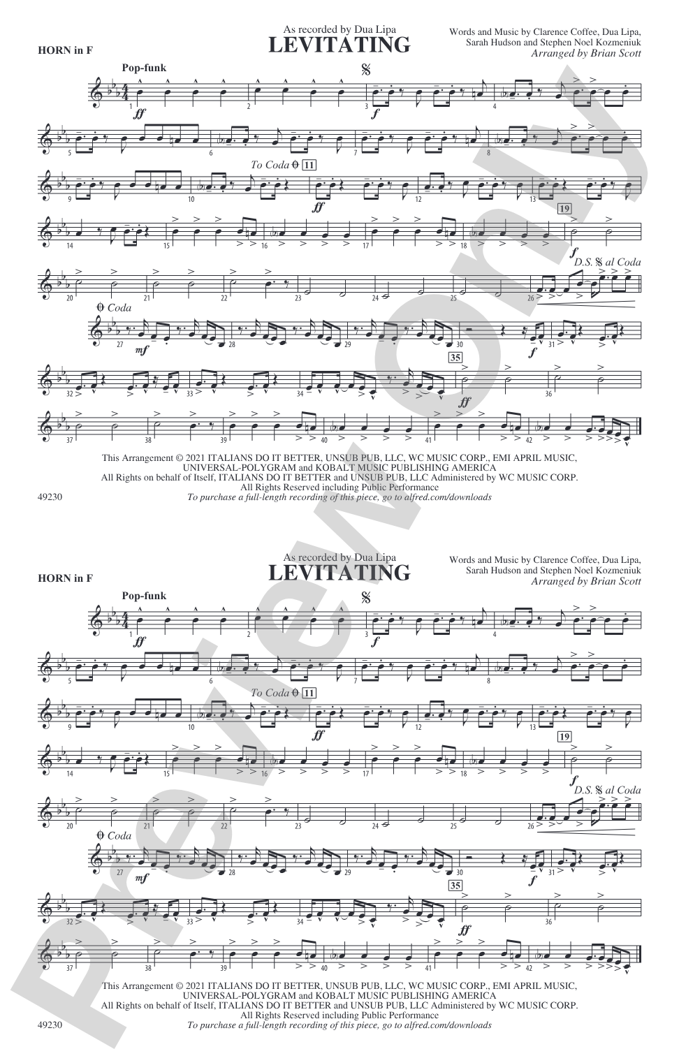 Levitating: 1st F Horn