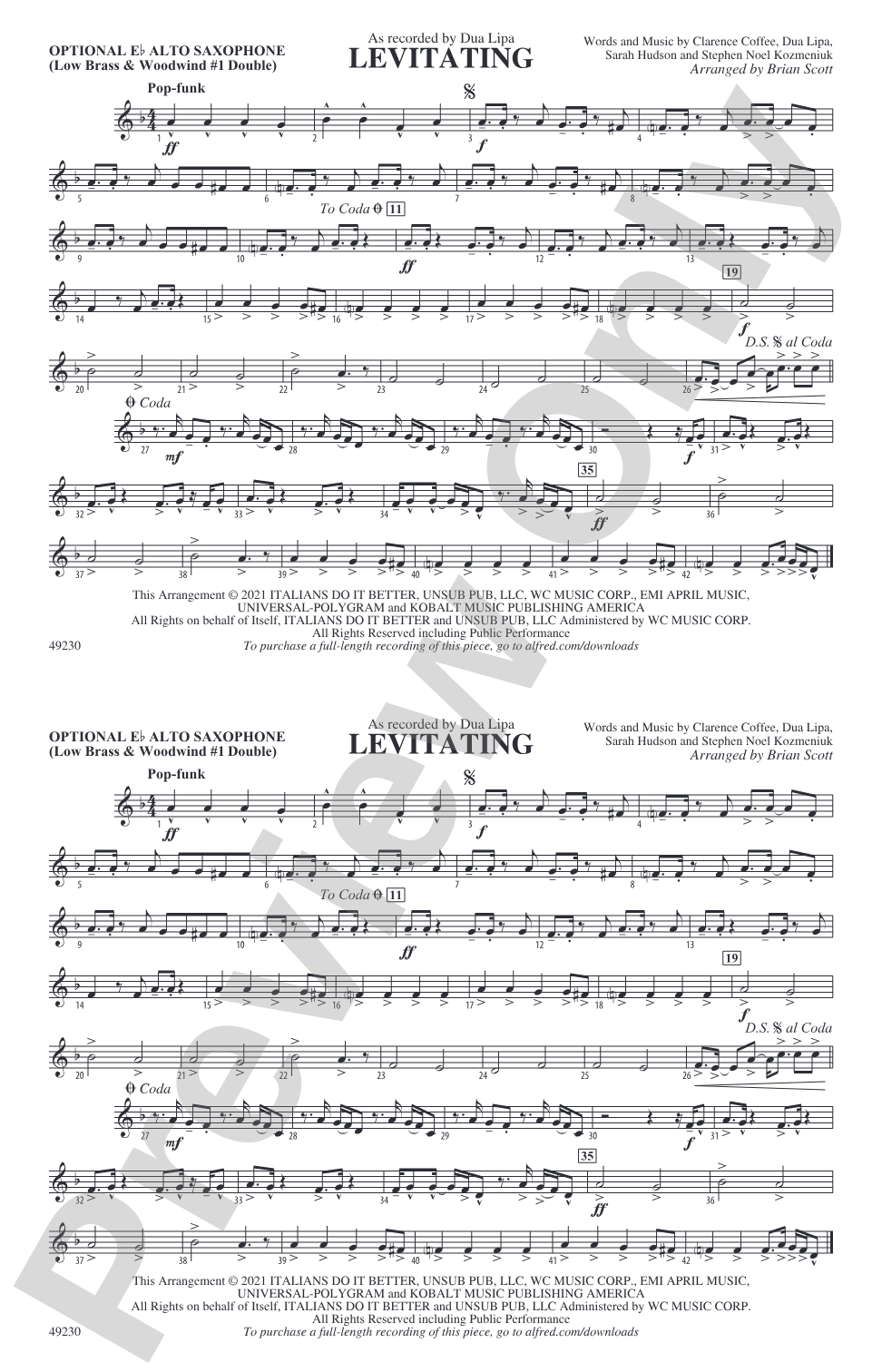 Levitating: Optional Alto Sax