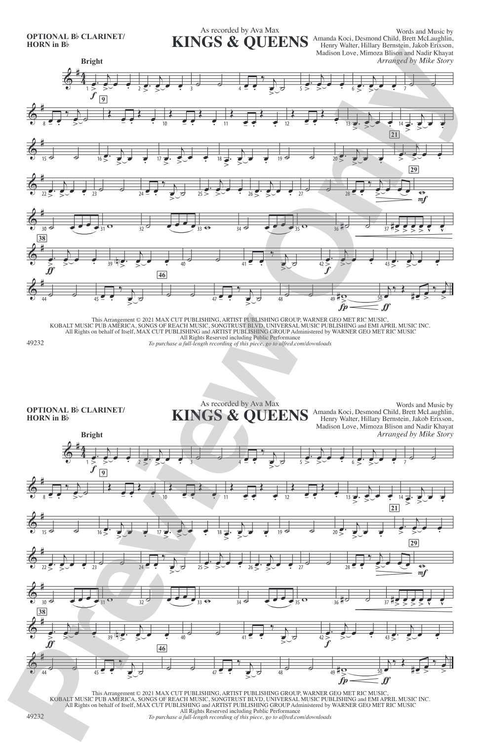 Kings & Queens: Optional Bb Clarinet/Horn in Bb