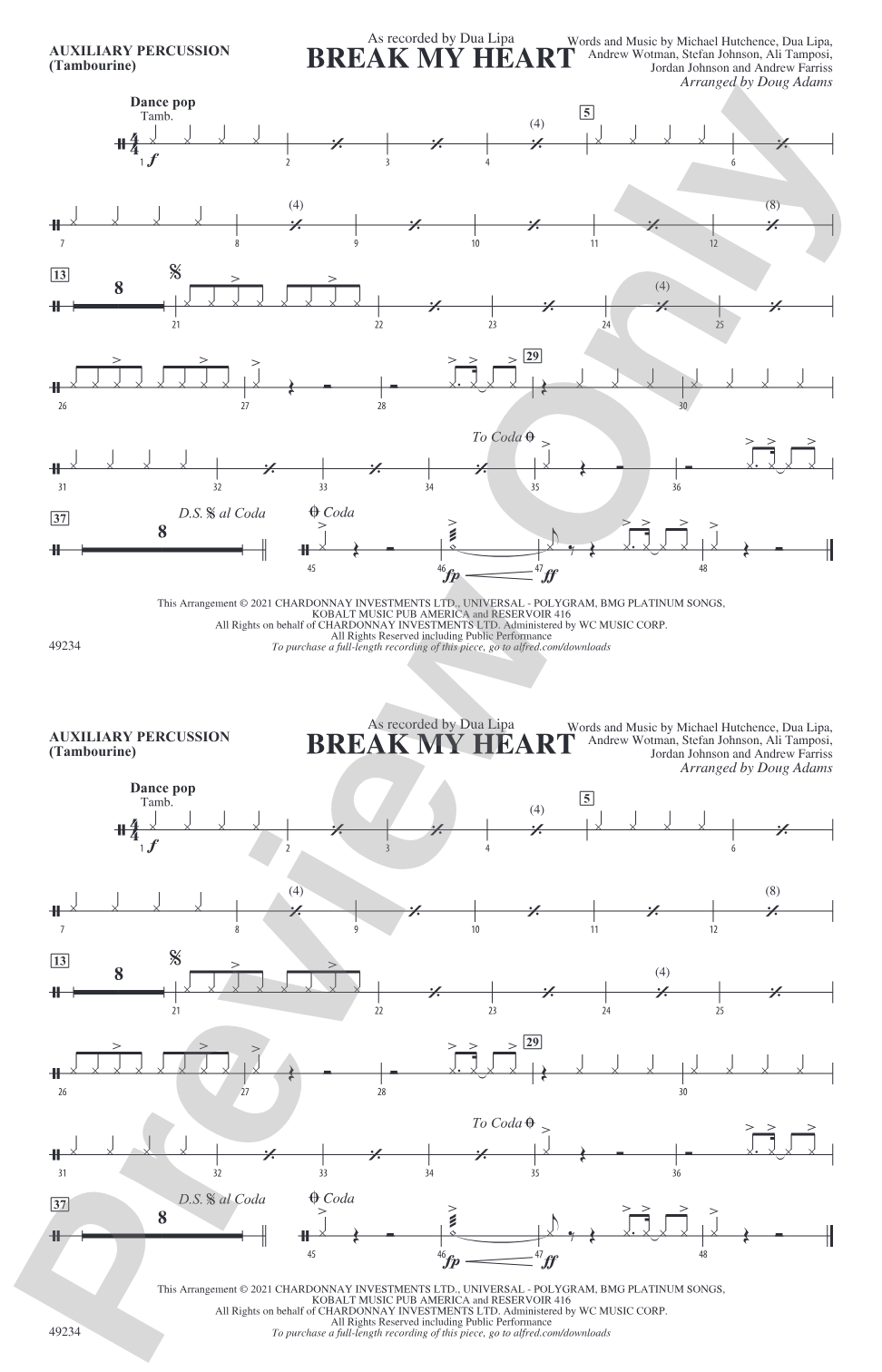 Break My Heart: Auxiliary Percussion