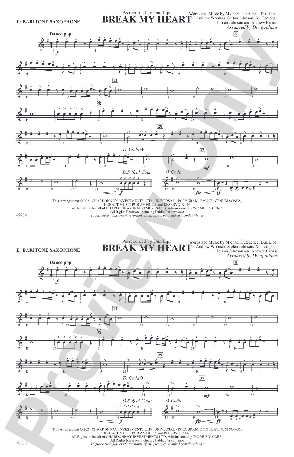 Break My Heart: E-flat Baritone Saxophone