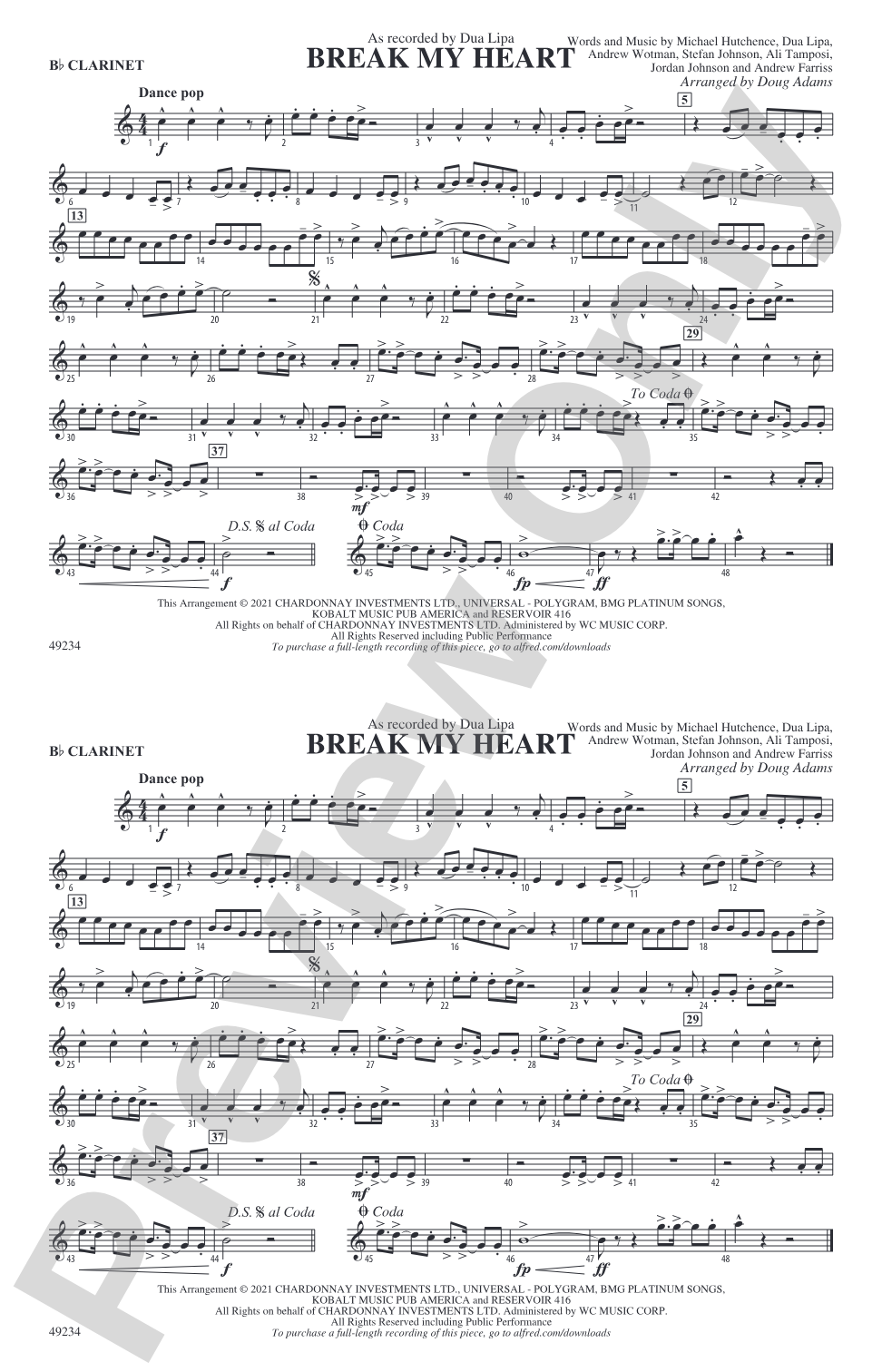 Break My Heart: 1st B-flat Clarinet