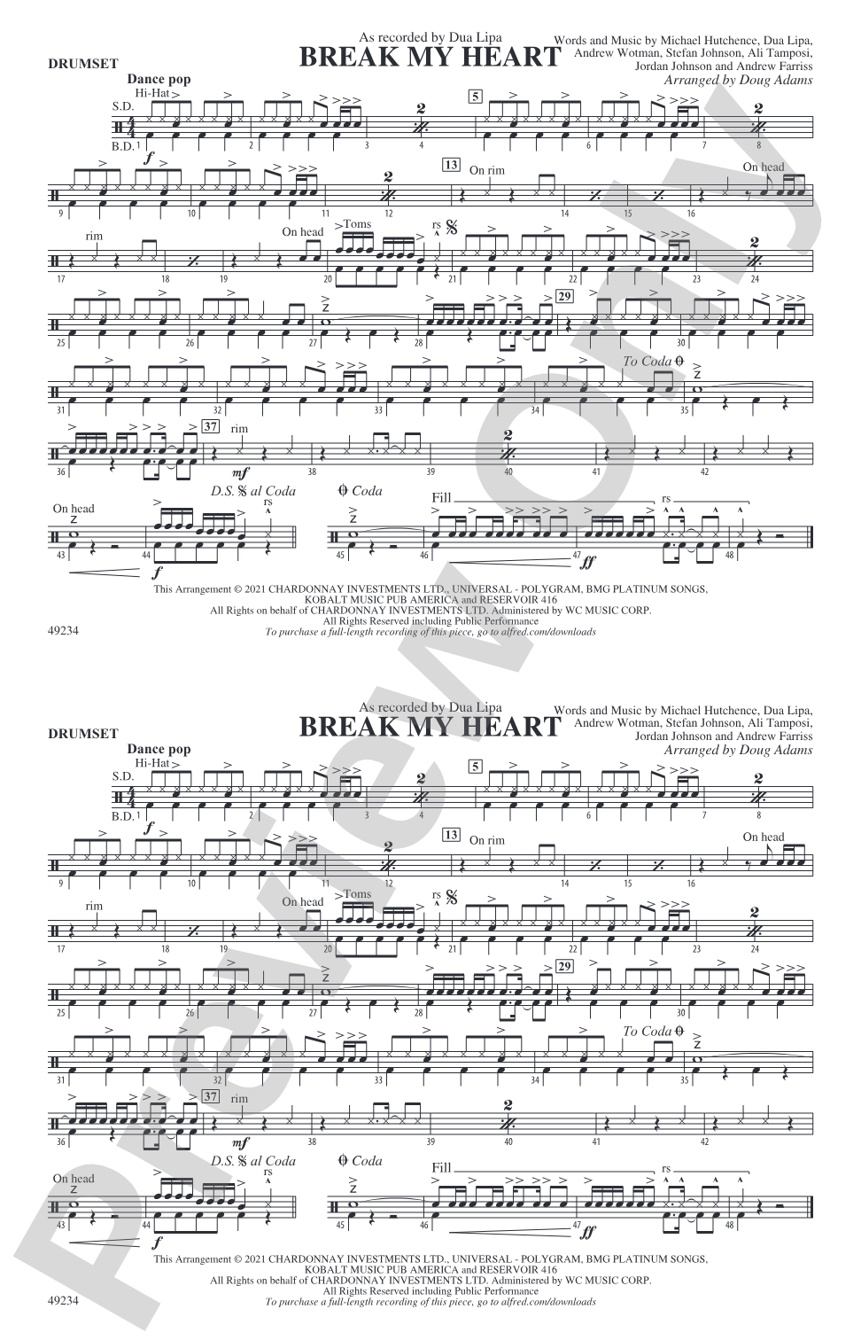 Break My Heart: Drums