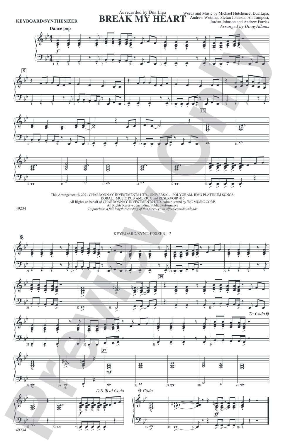Break My Heart: Piano Accompaniment