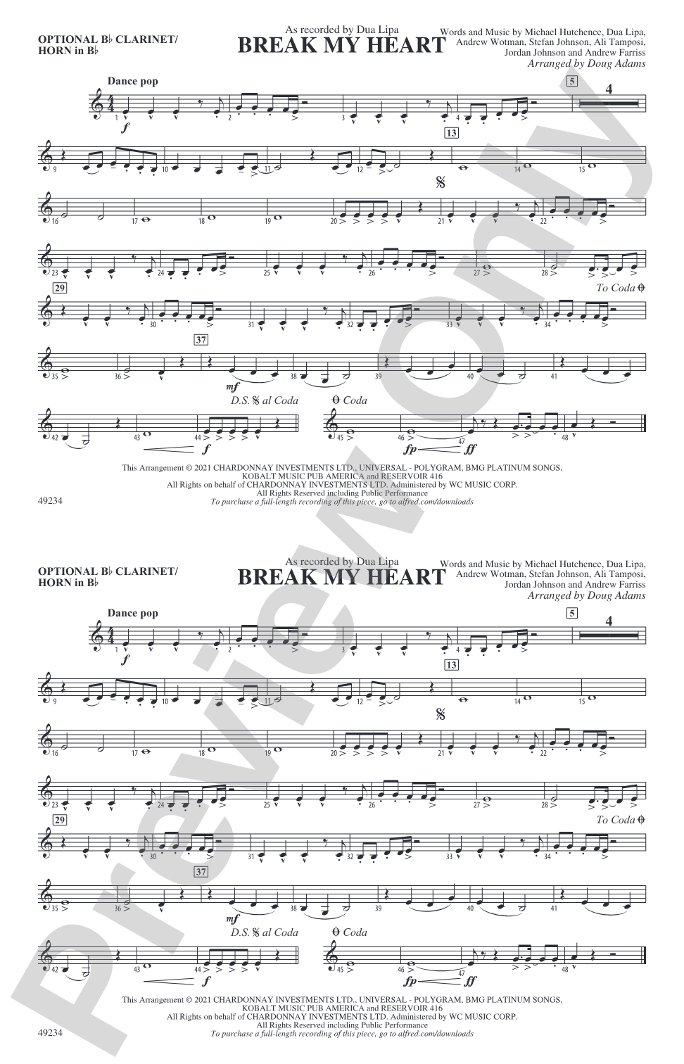 Break My Heart: Optional Bb Clarinet/Horn in Bb