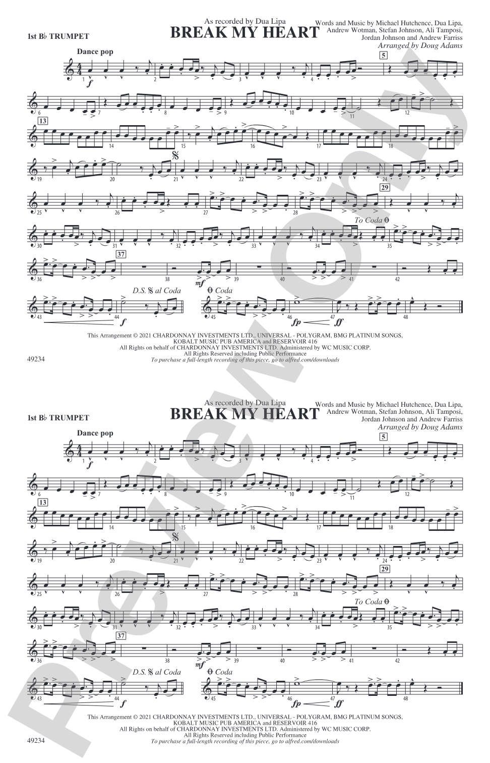Break My Heart: 1st B-flat Trumpet