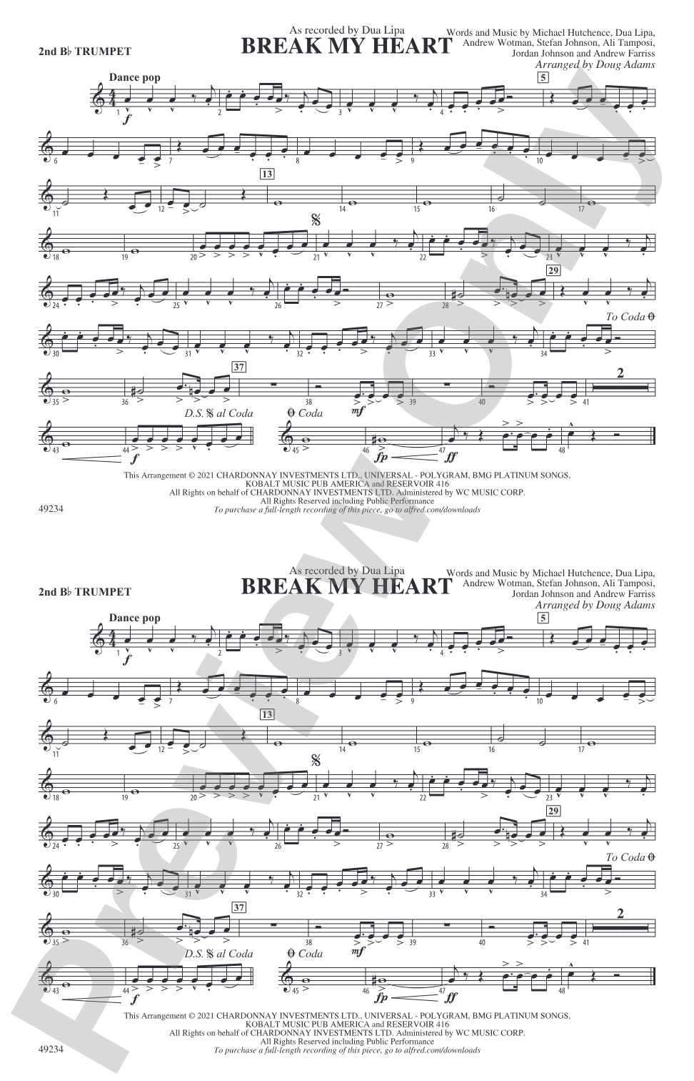 Break My Heart: 2nd B-flat Trumpet