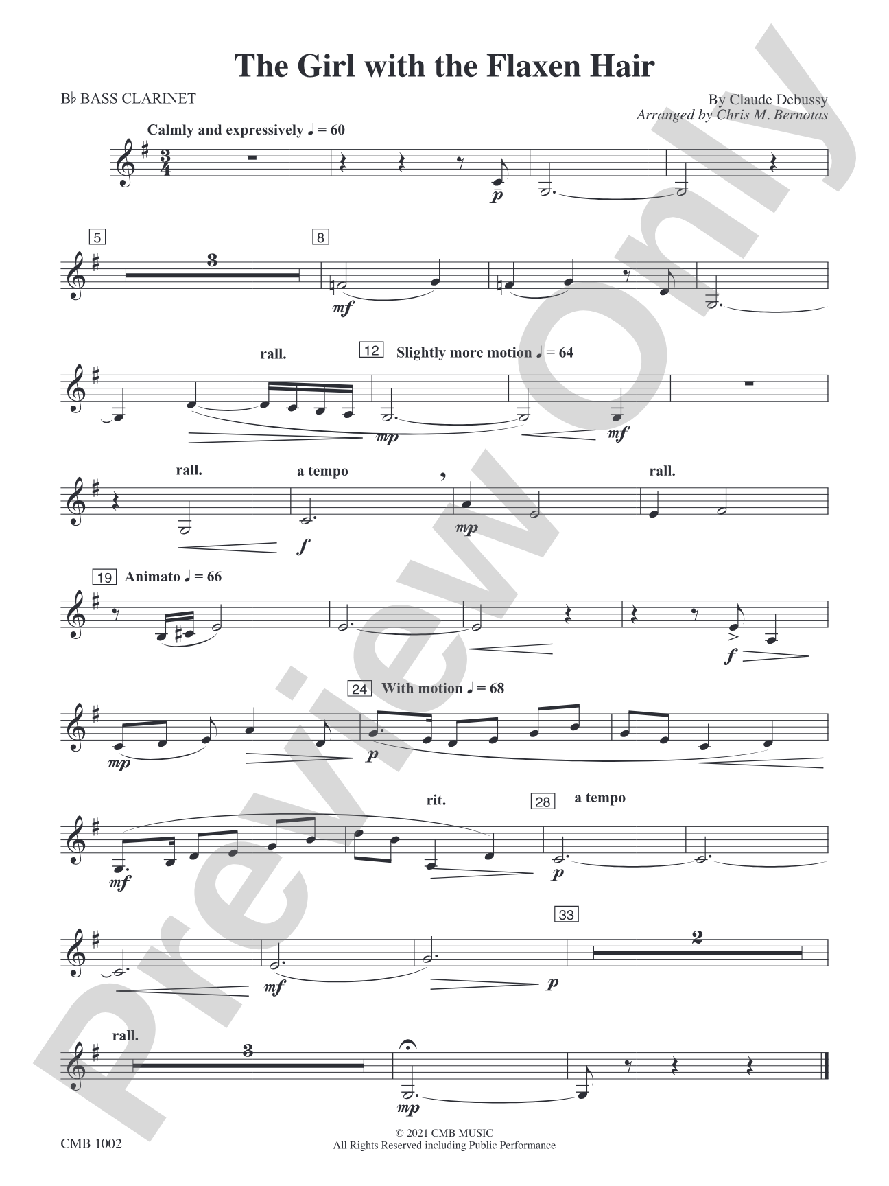 The Girl with the Flaxen Hair: Bass Clarinet 1