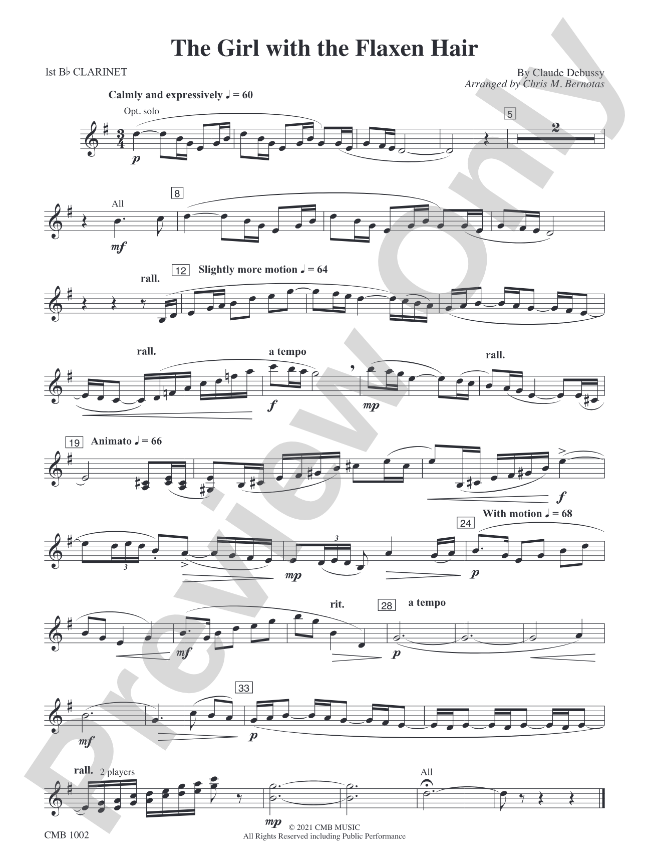 The Girl with the Flaxen Hair: 1st B-flat Clarinet