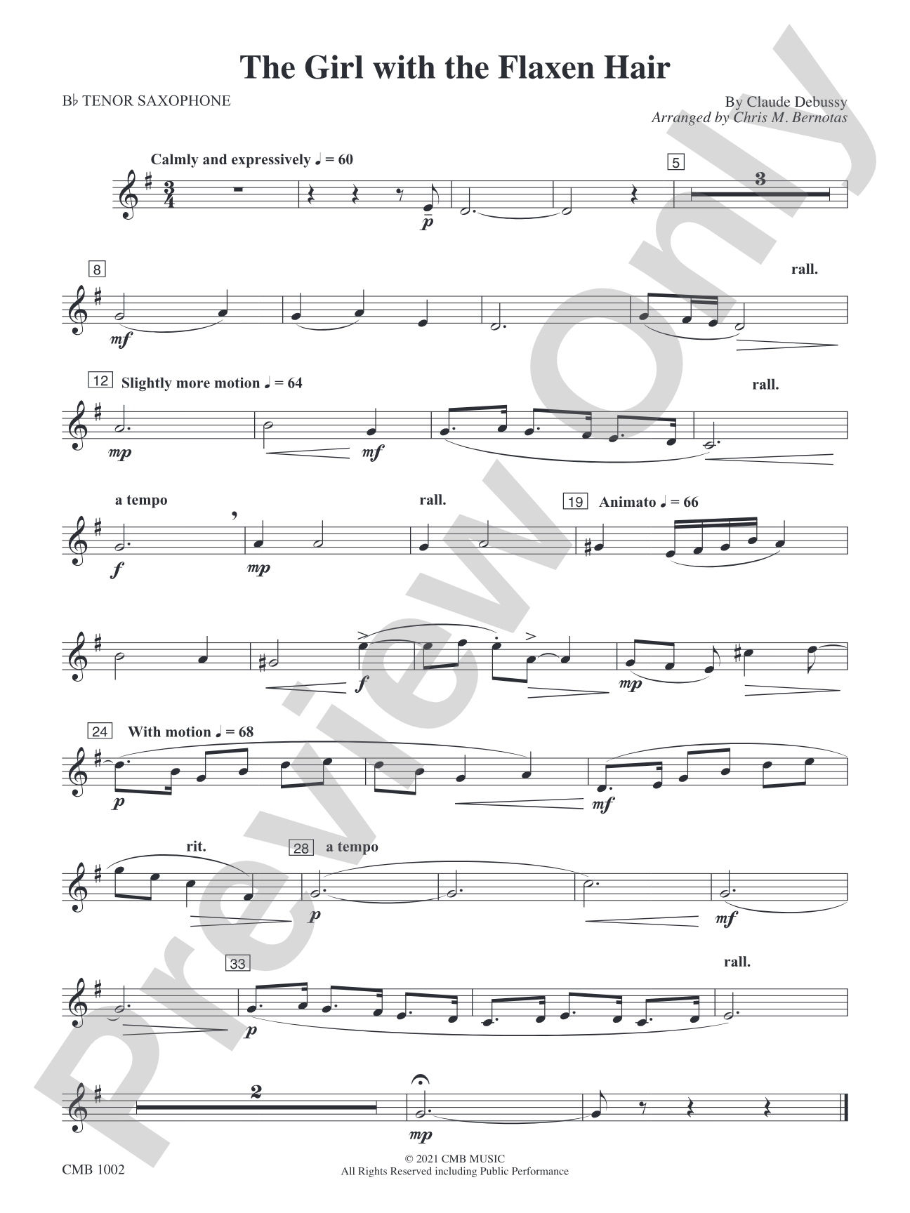 The Girl with the Flaxen Hair: B-flat Tenor Saxophone