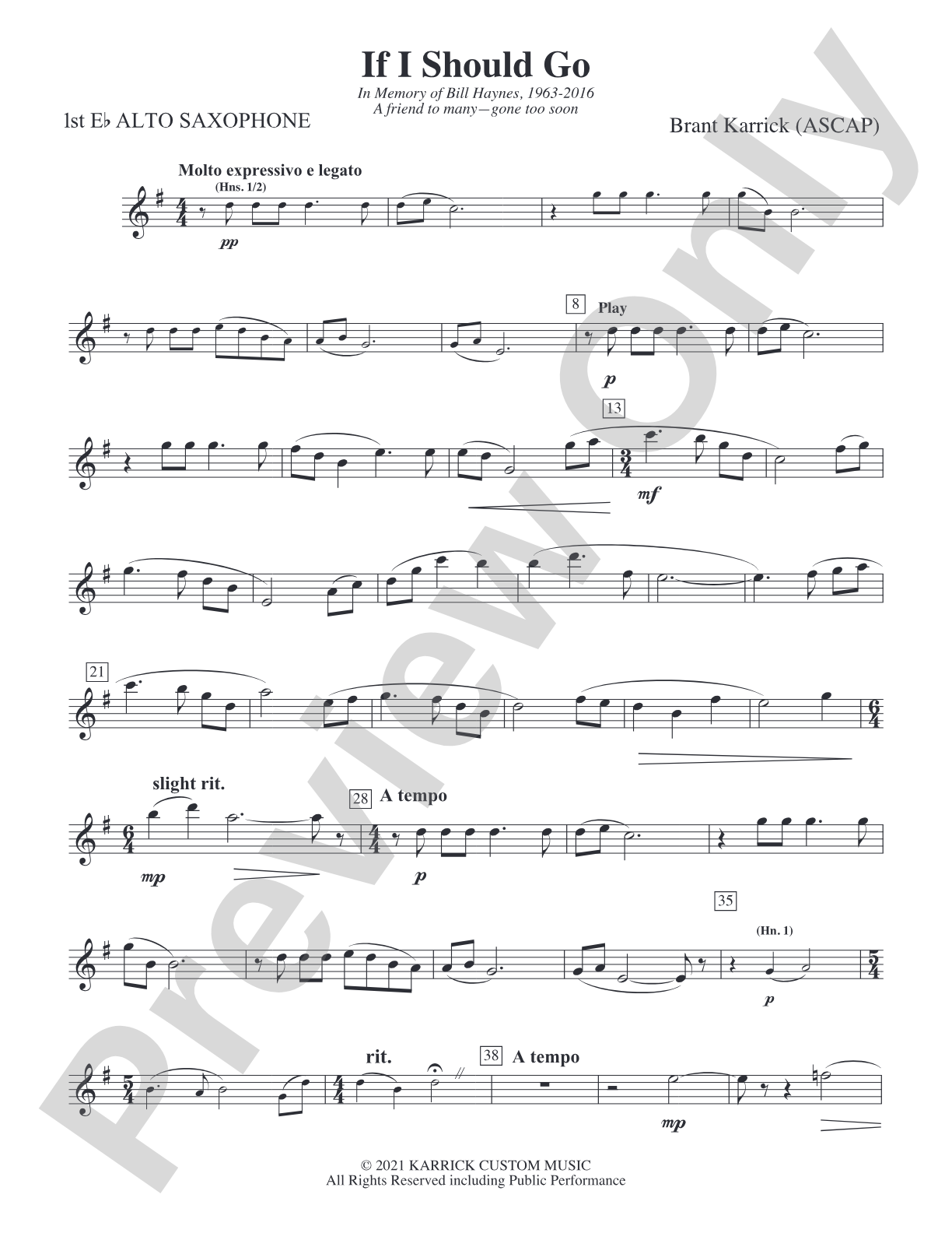 If I Should Go: E-flat Alto Saxophone