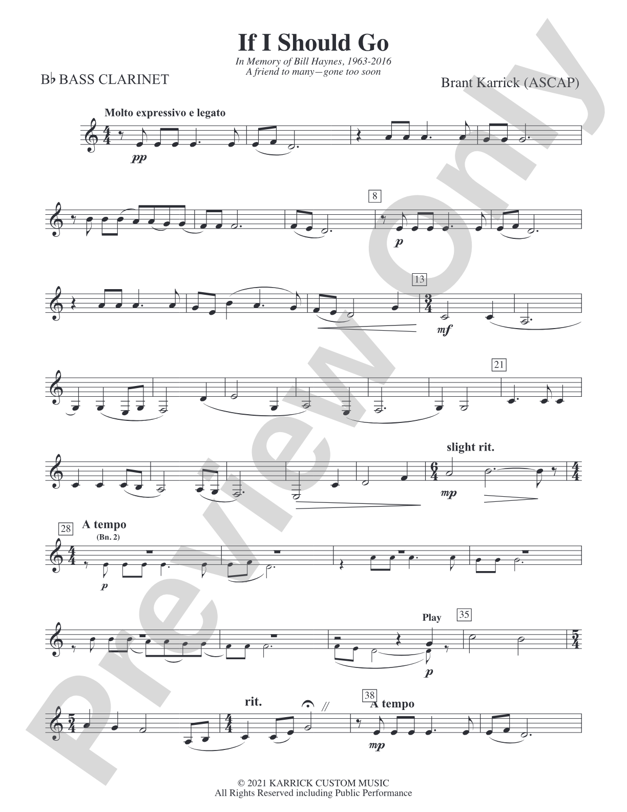 If I Should Go: Bass Clarinet 1
