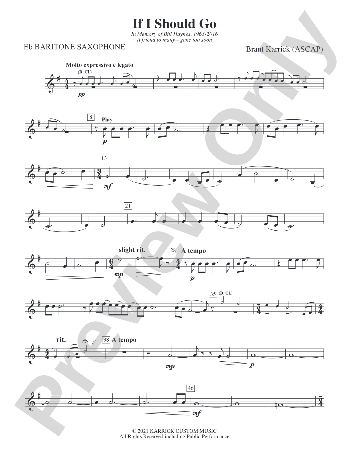 If I Should Go: E-flat Baritone Saxophone