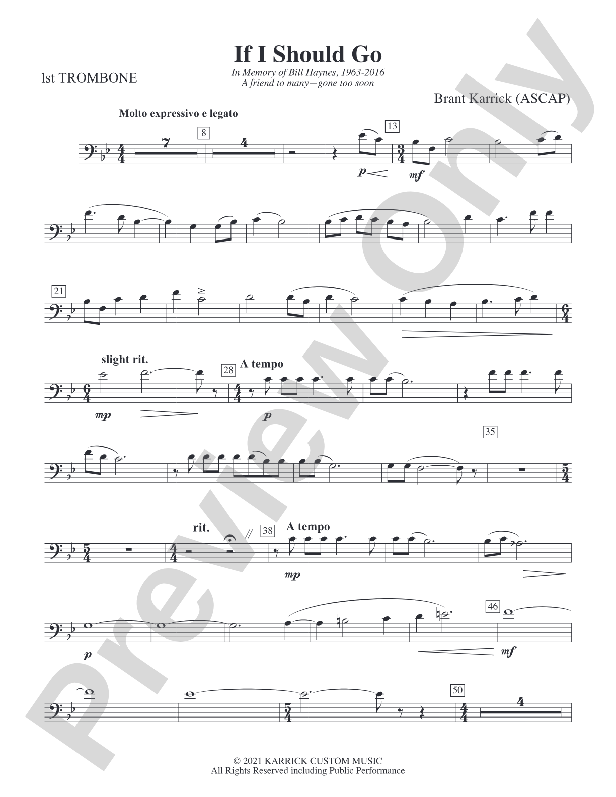 If I Should Go: 1st Trombone
