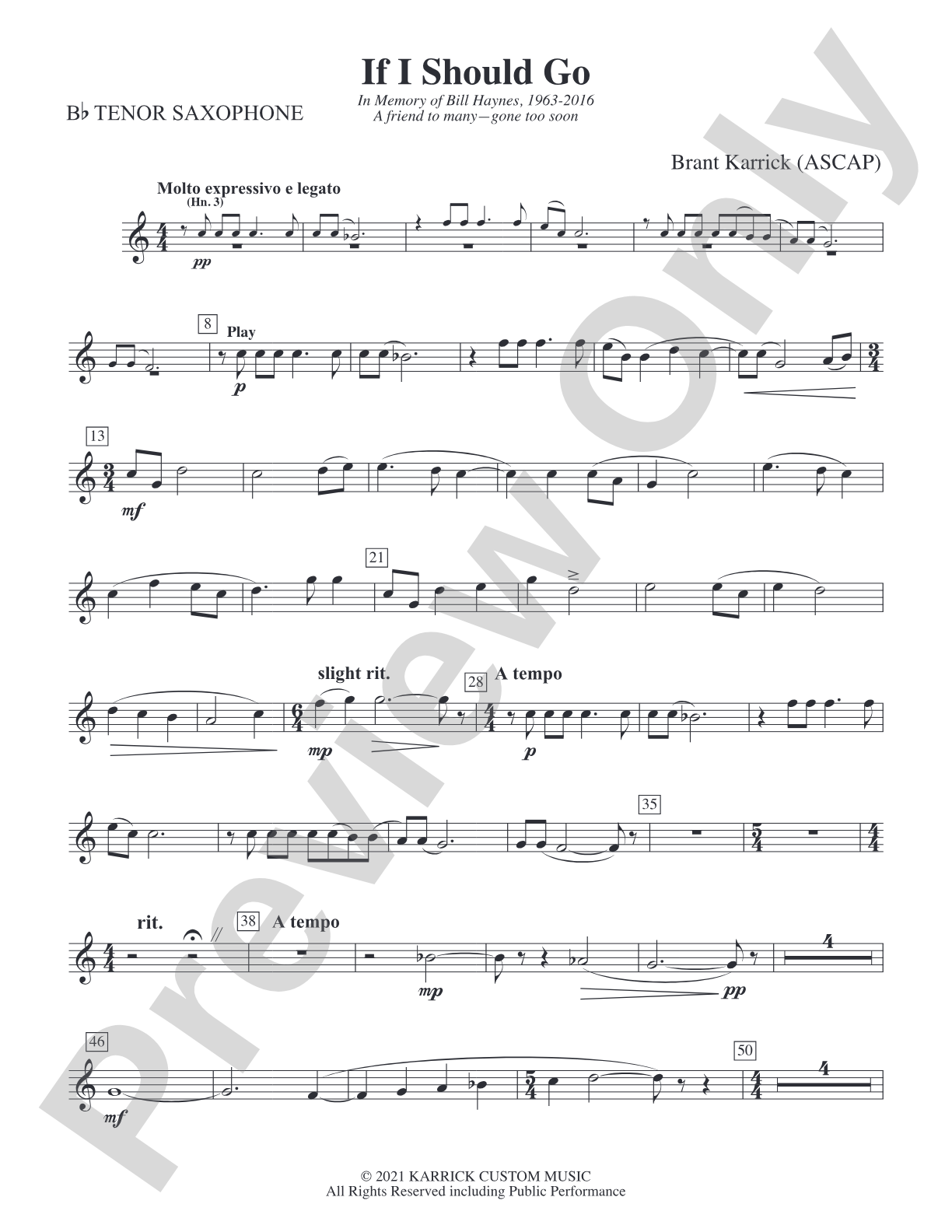 If I Should Go: B-flat Tenor Saxophone