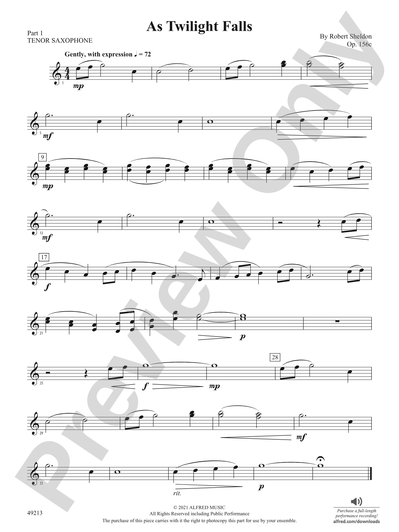 As Twilight Falls: Part 1 - Tenor Saxophone