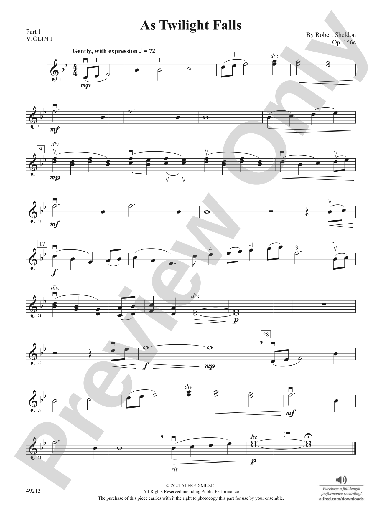 As Twilight Falls: Part 1 - Violin I