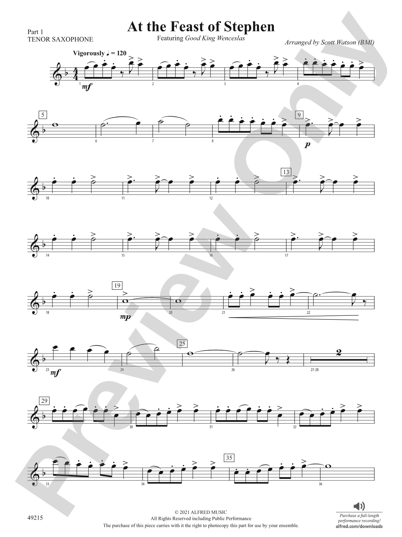 At the Feast of Stephen: Part 1 - Tenor Saxophone