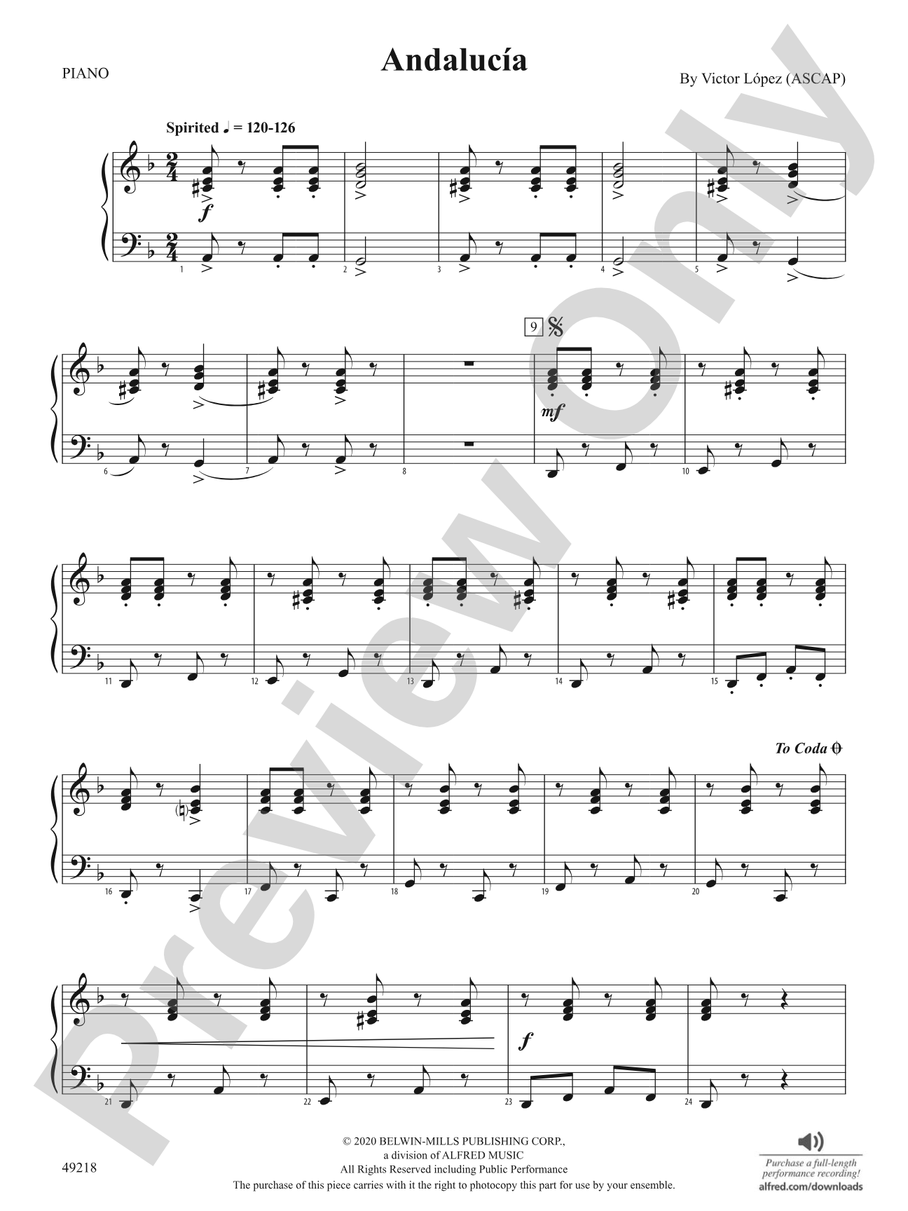 Andalucía: Piano Accompaniment