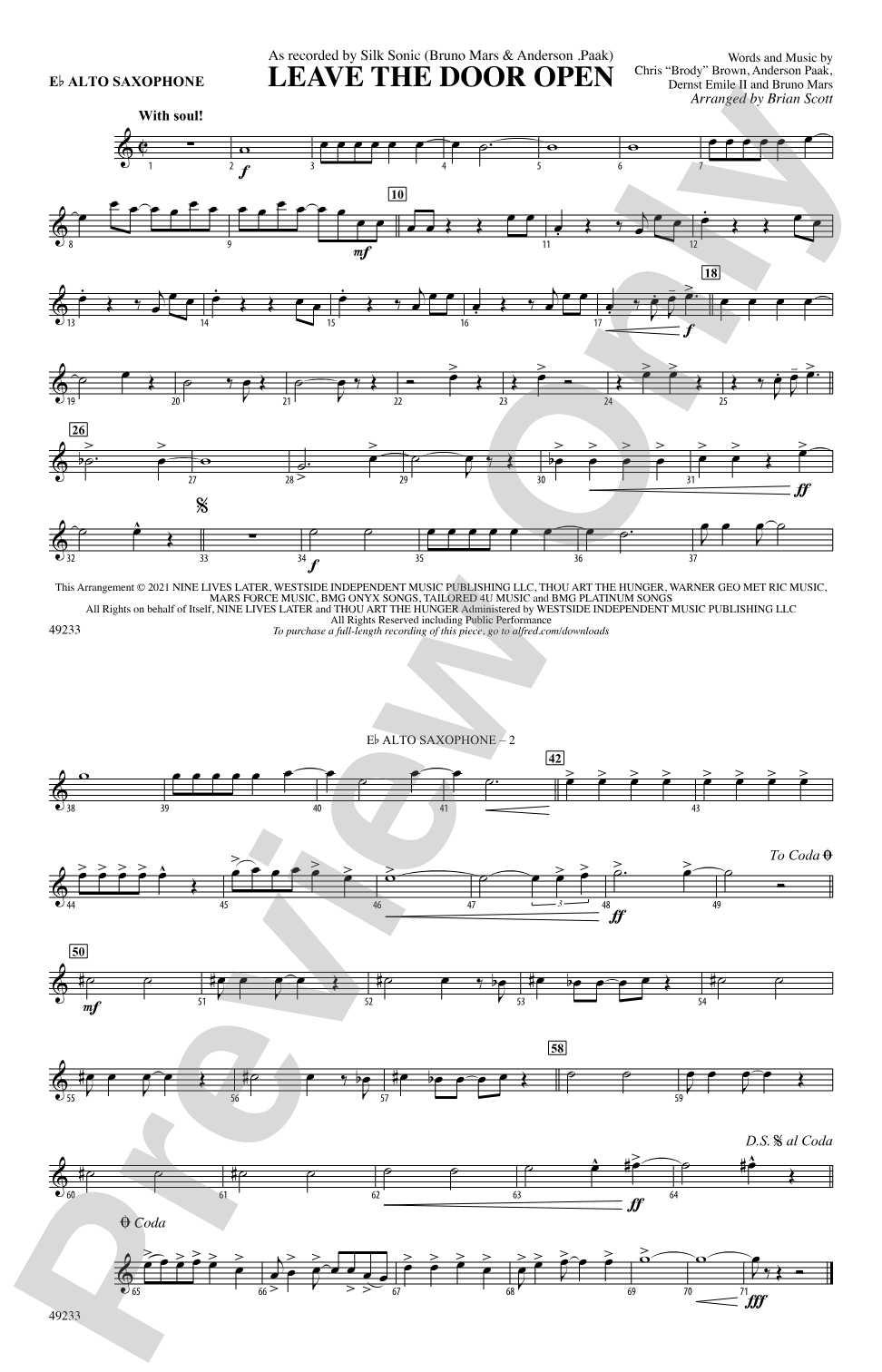 Leave the Door Open: E-flat Alto Saxophone