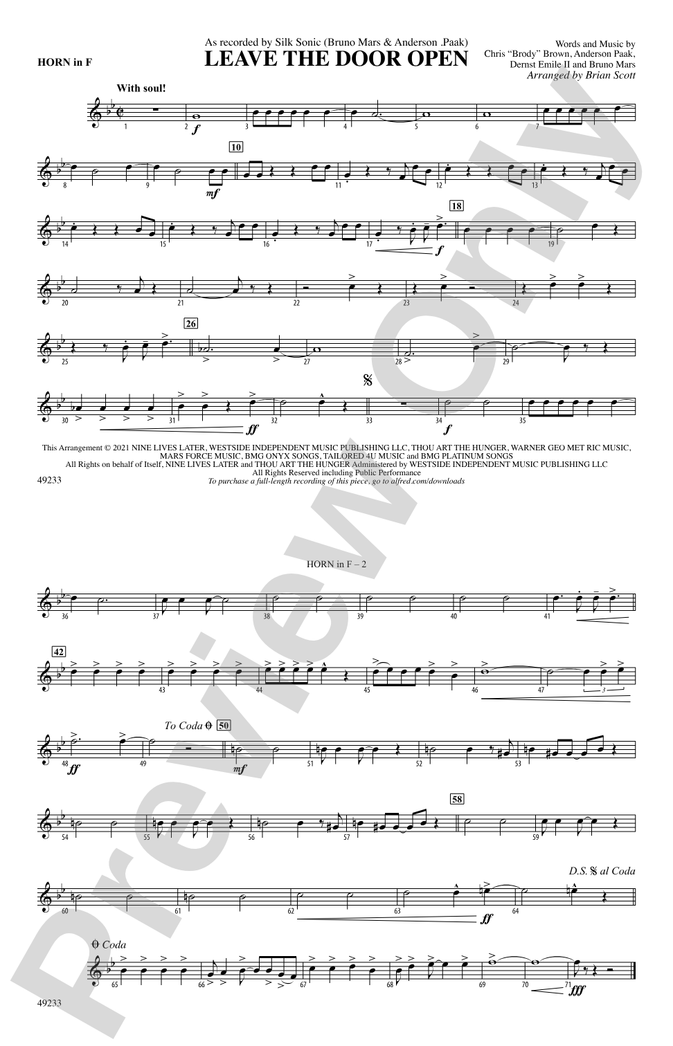 Leave the Door Open: 1st F Horn