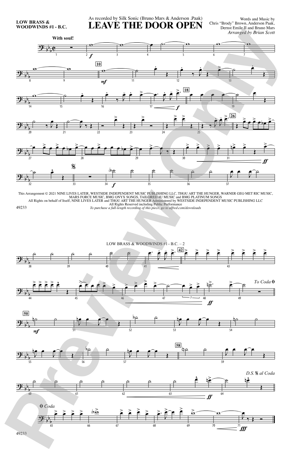 Leave the Door Open: Low Brass & Woodwinds #1 - Bass Clef
