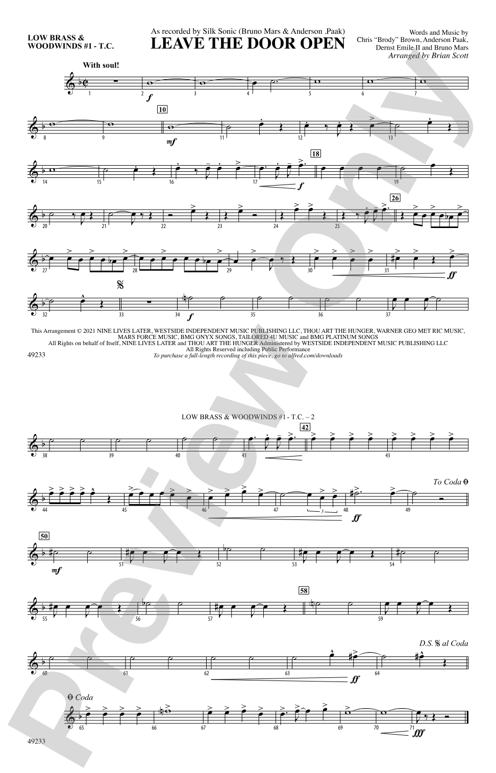 Leave the Door Open: Low Brass & Woodwinds #1 - Treble Clef
