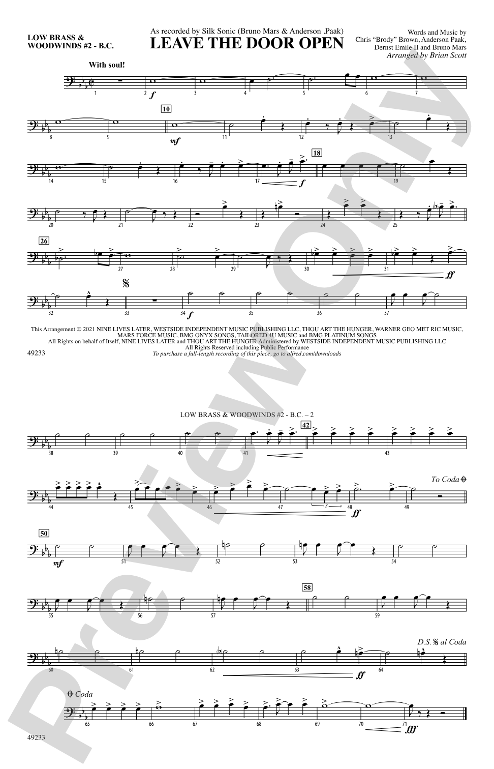 Leave the Door Open: Low Brass & Woodwinds #2 - Bass Clef