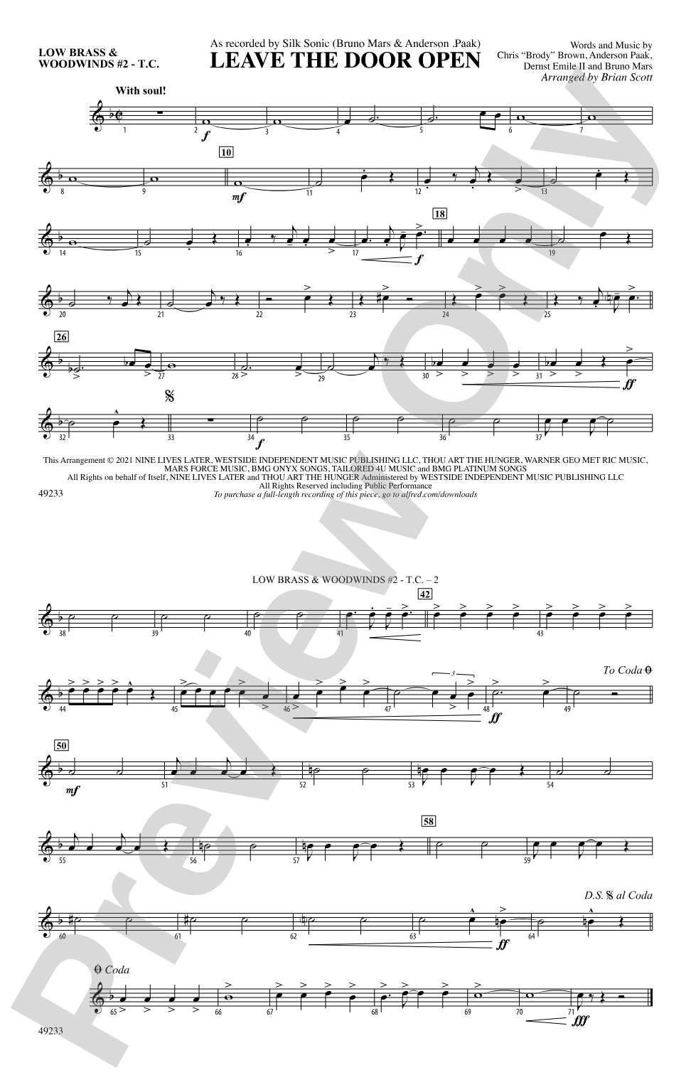 Leave the Door Open: Low Brass & Woodwinds #2 - Treble Clef