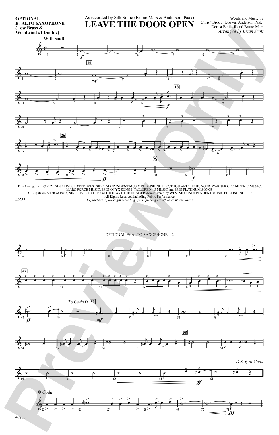 Leave the Door Open: Optional Alto Sax