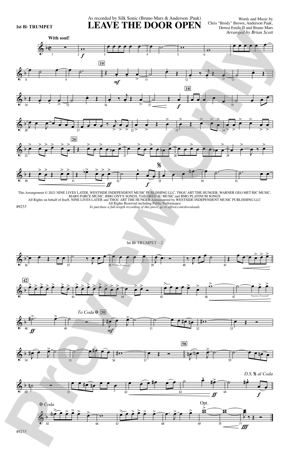 Leave the Door Open: 1st B-flat Trumpet