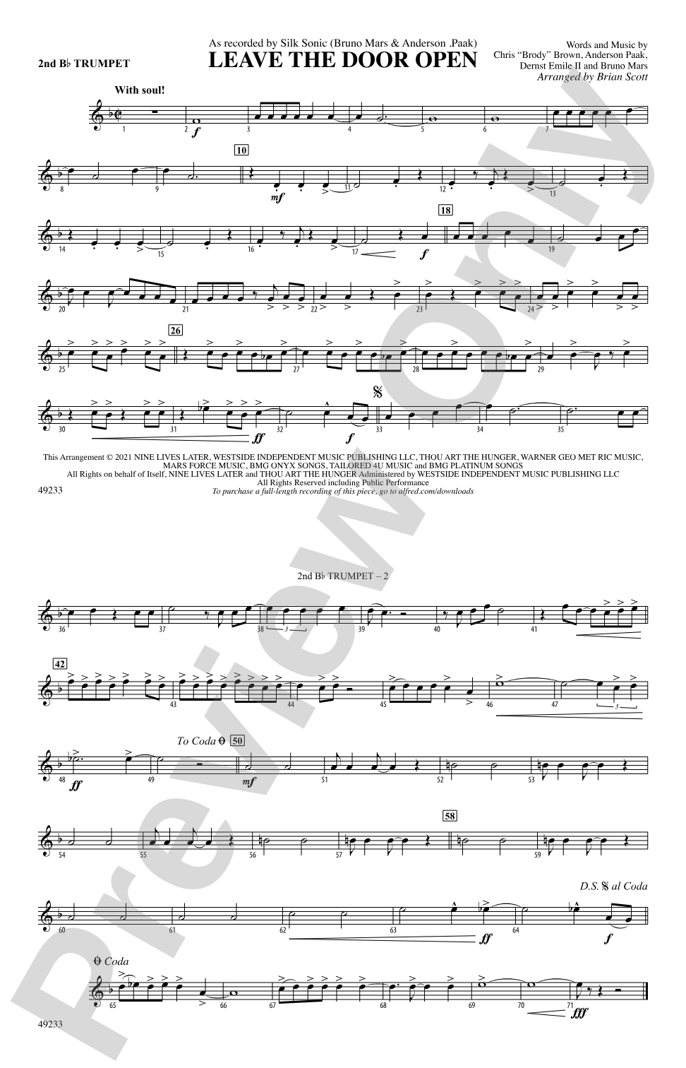 Leave the Door Open: 2nd B-flat Trumpet