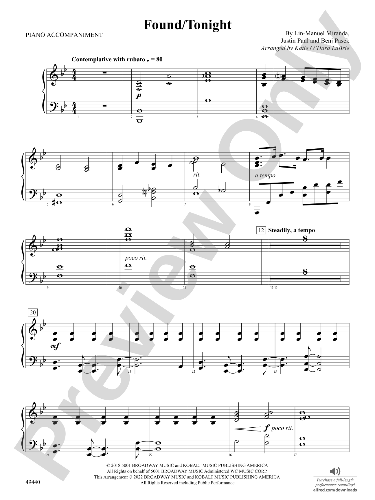 Found/Tonight: Piano Accompaniment