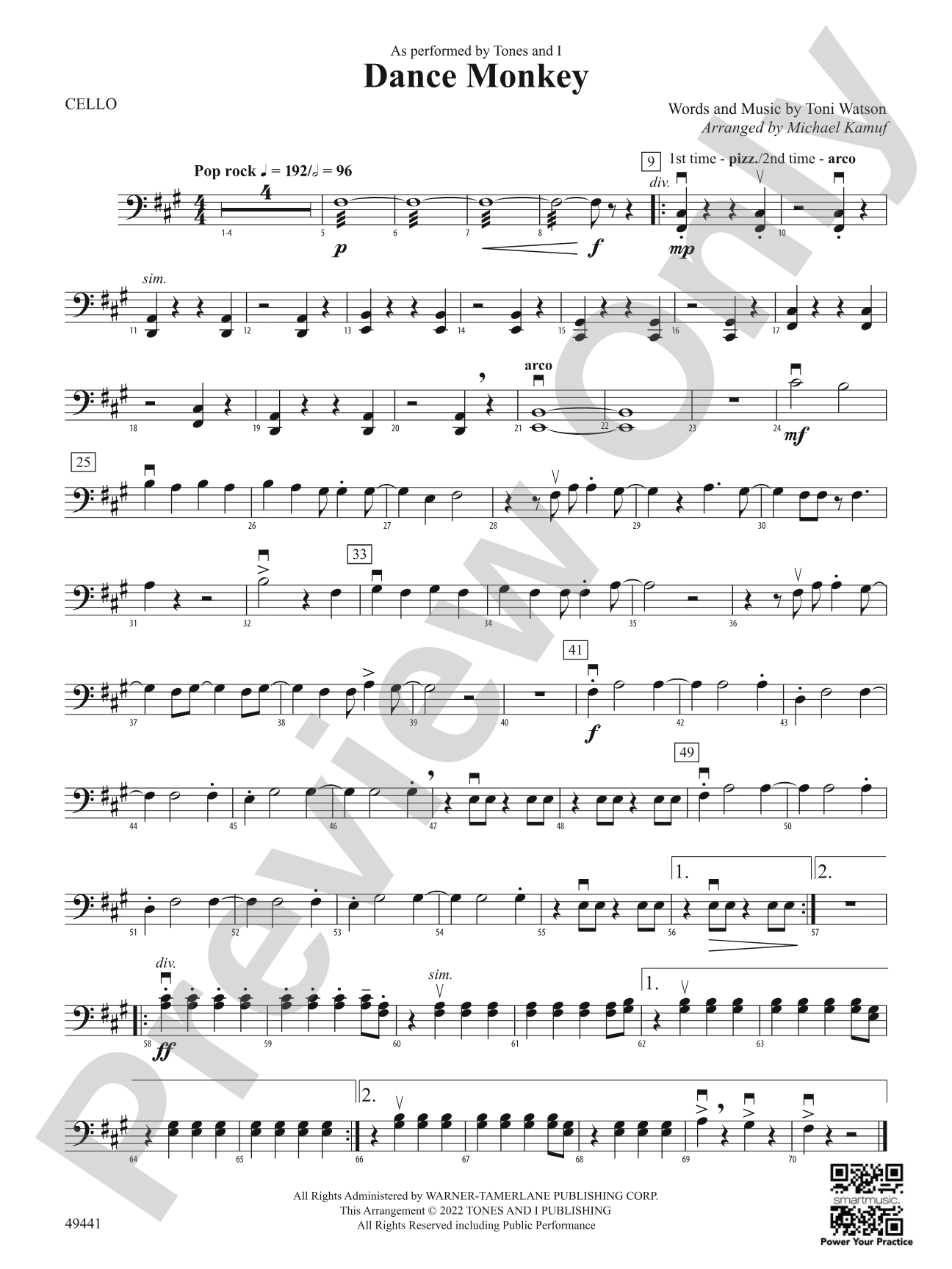 Dance Monkey: Cello