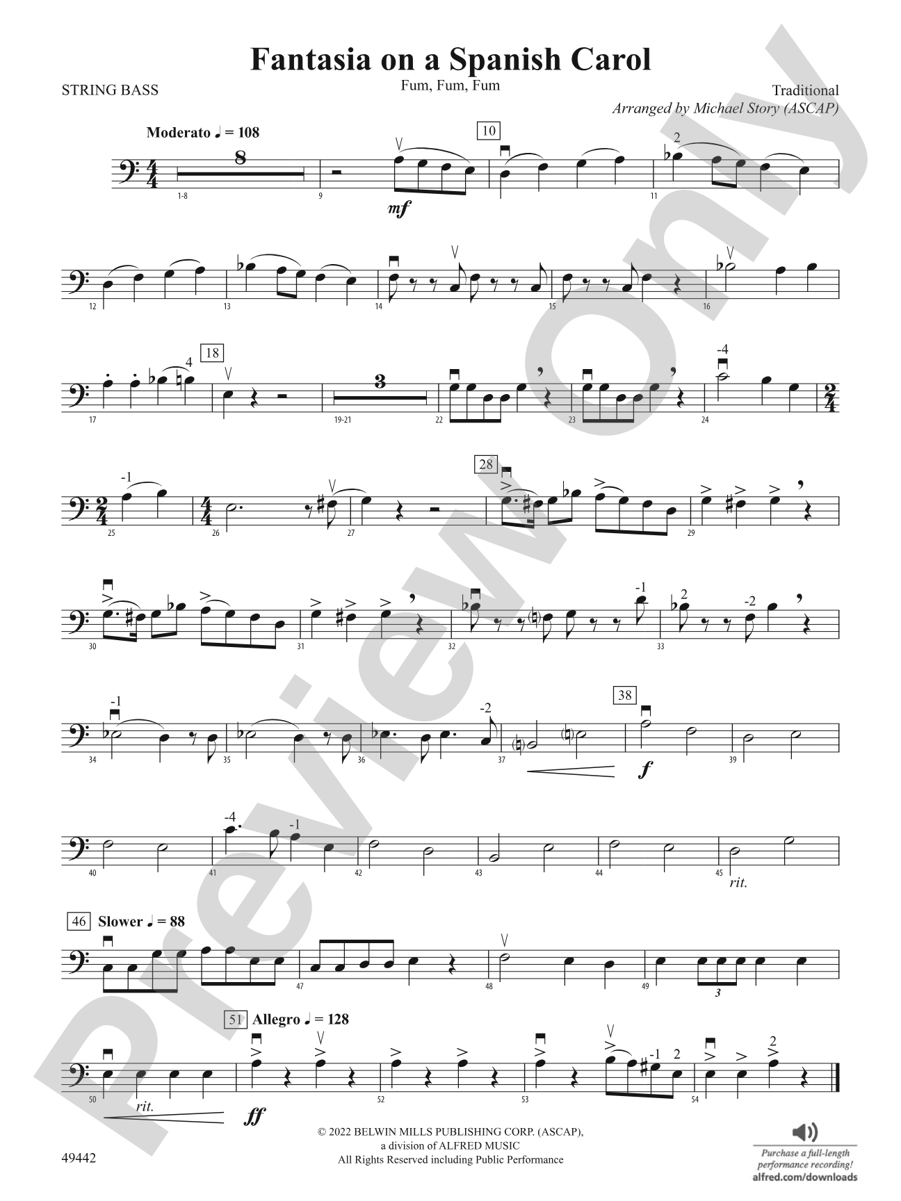Fantasia on a Spanish Carol: String Bass
