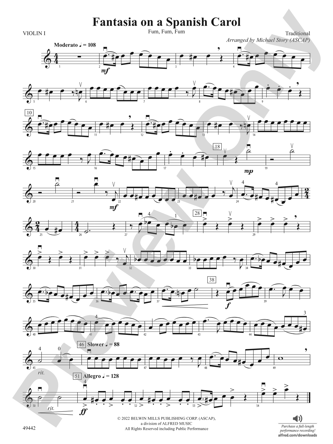 Fantasia on a Spanish Carol: 1st Violin