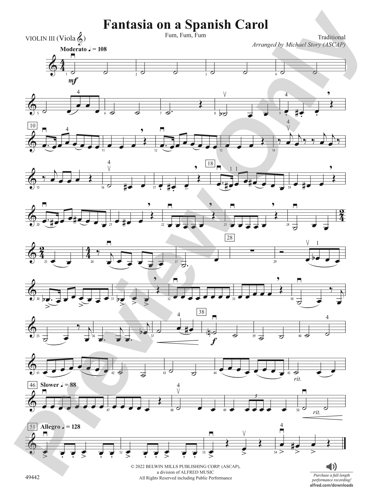 Fantasia on a Spanish Carol: 3rd Violin (Viola [TC])