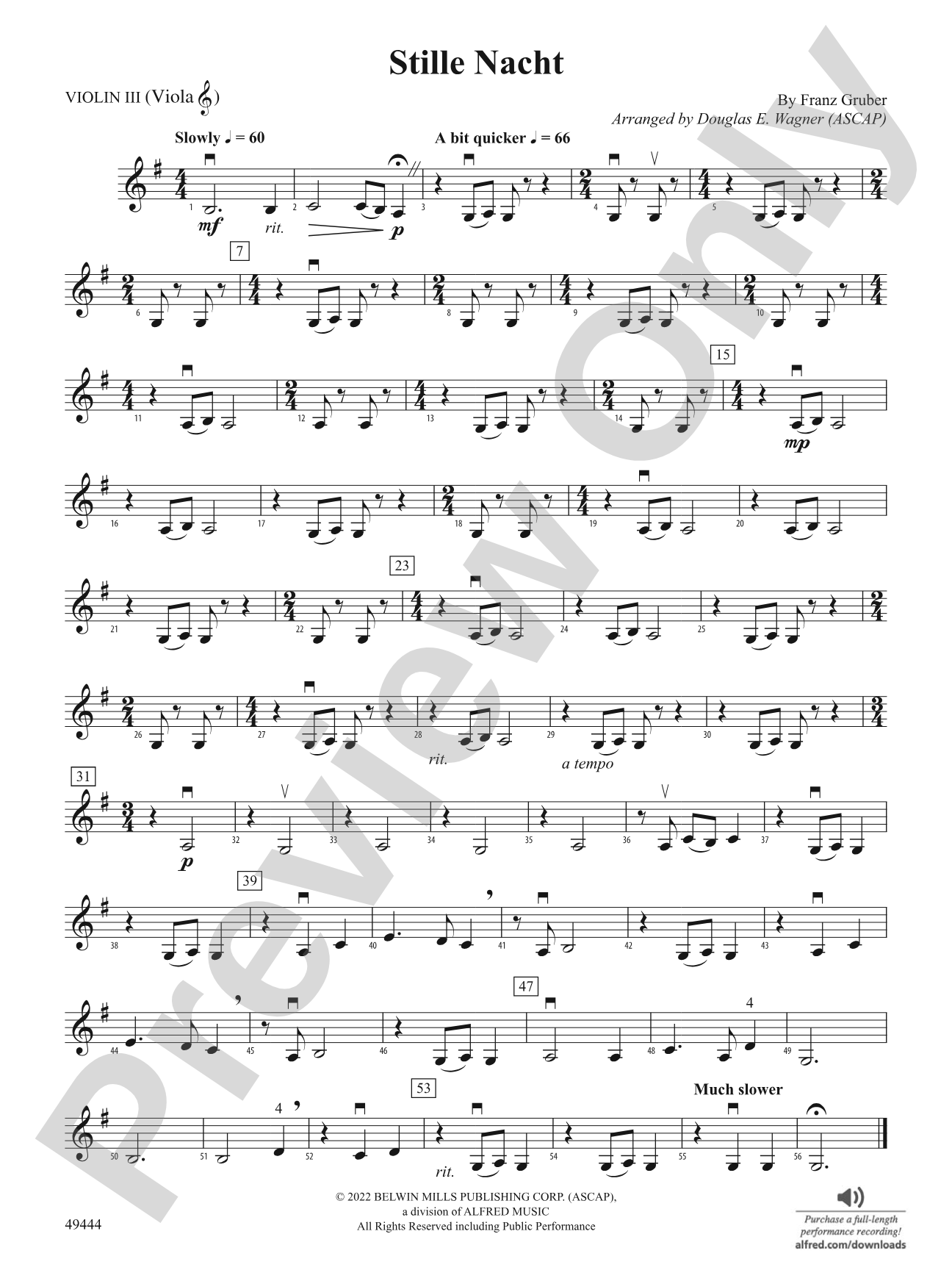 Stille Nacht: 3rd Violin (Viola [TC])