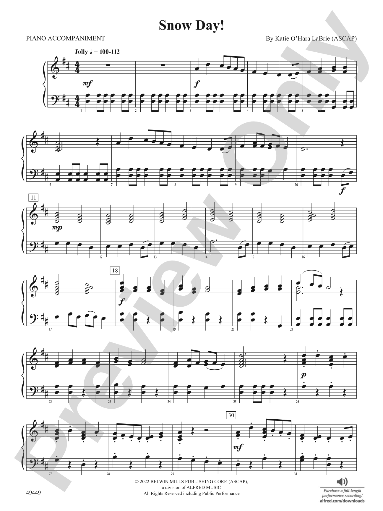 Snow Day: Piano Accompaniment