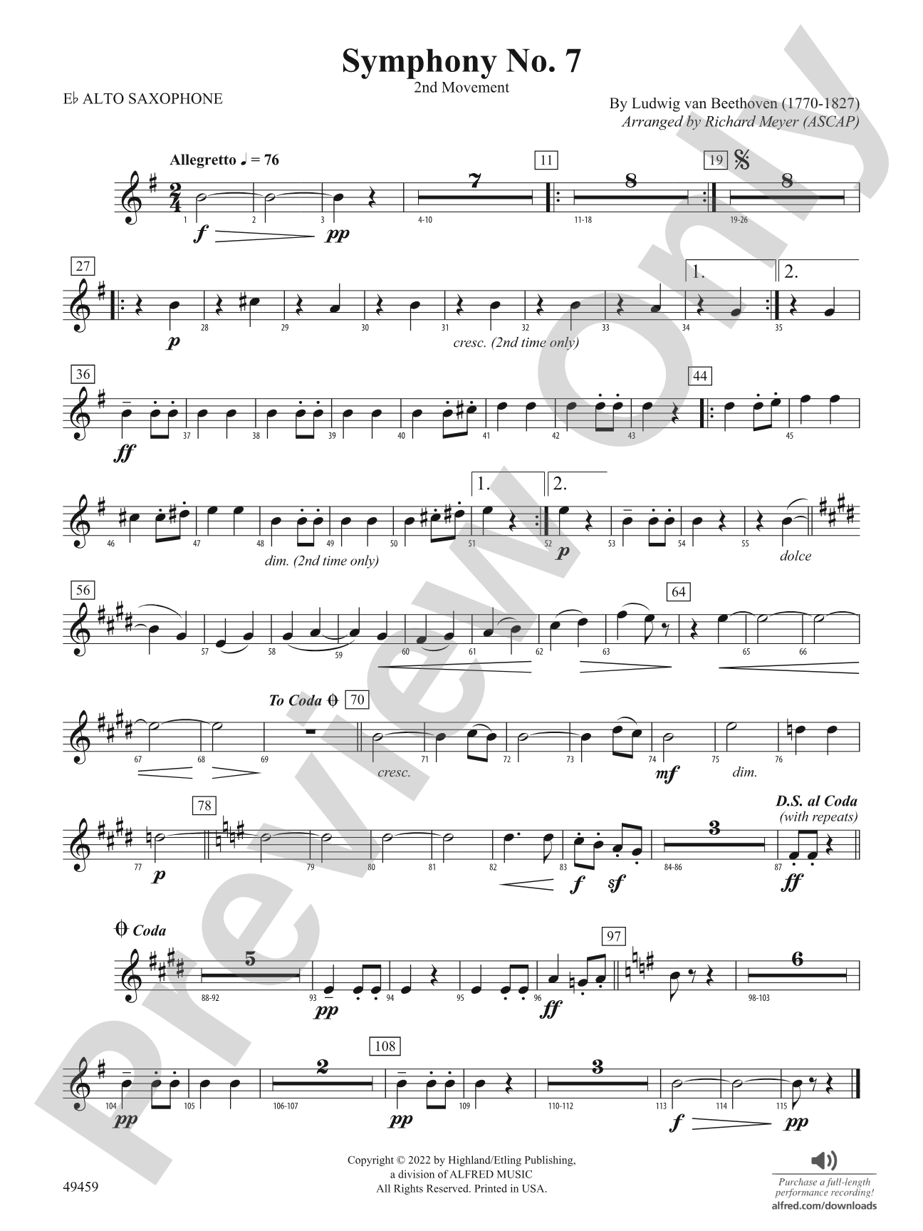 Symphony No. 7: E-flat Alto Saxophone