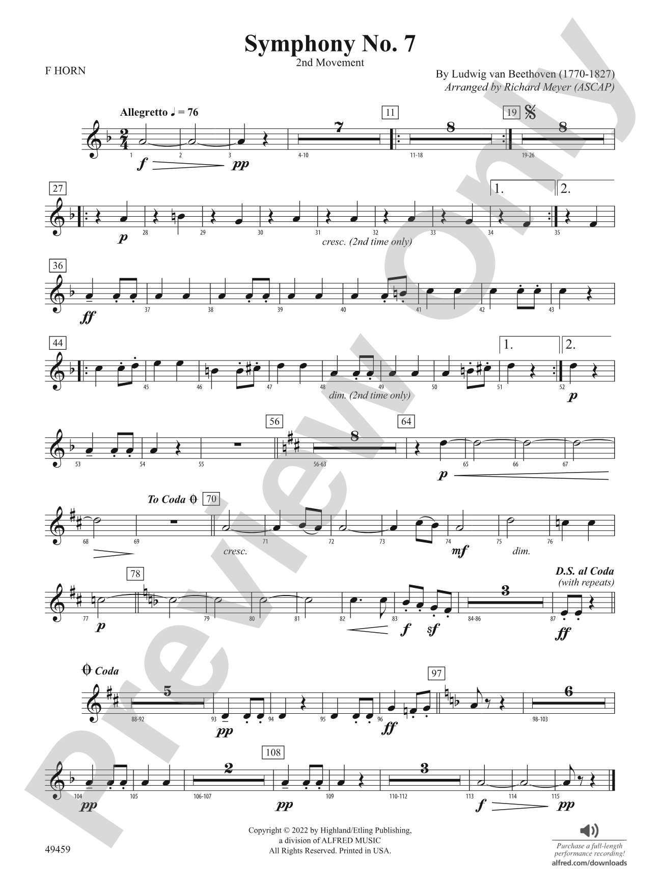 Symphony No. 7: 1st F Horn