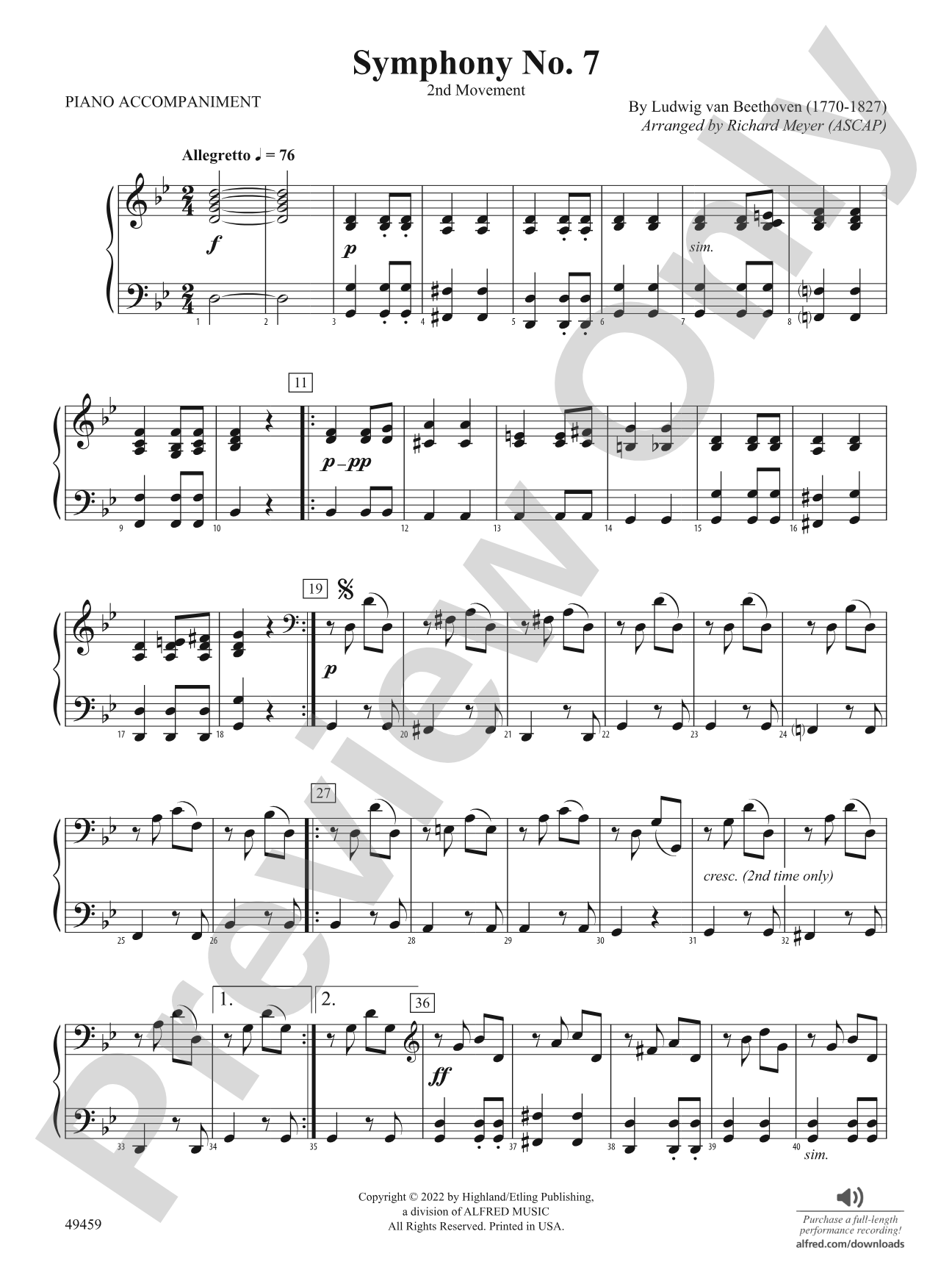 Symphony No. 7: Piano Accompaniment