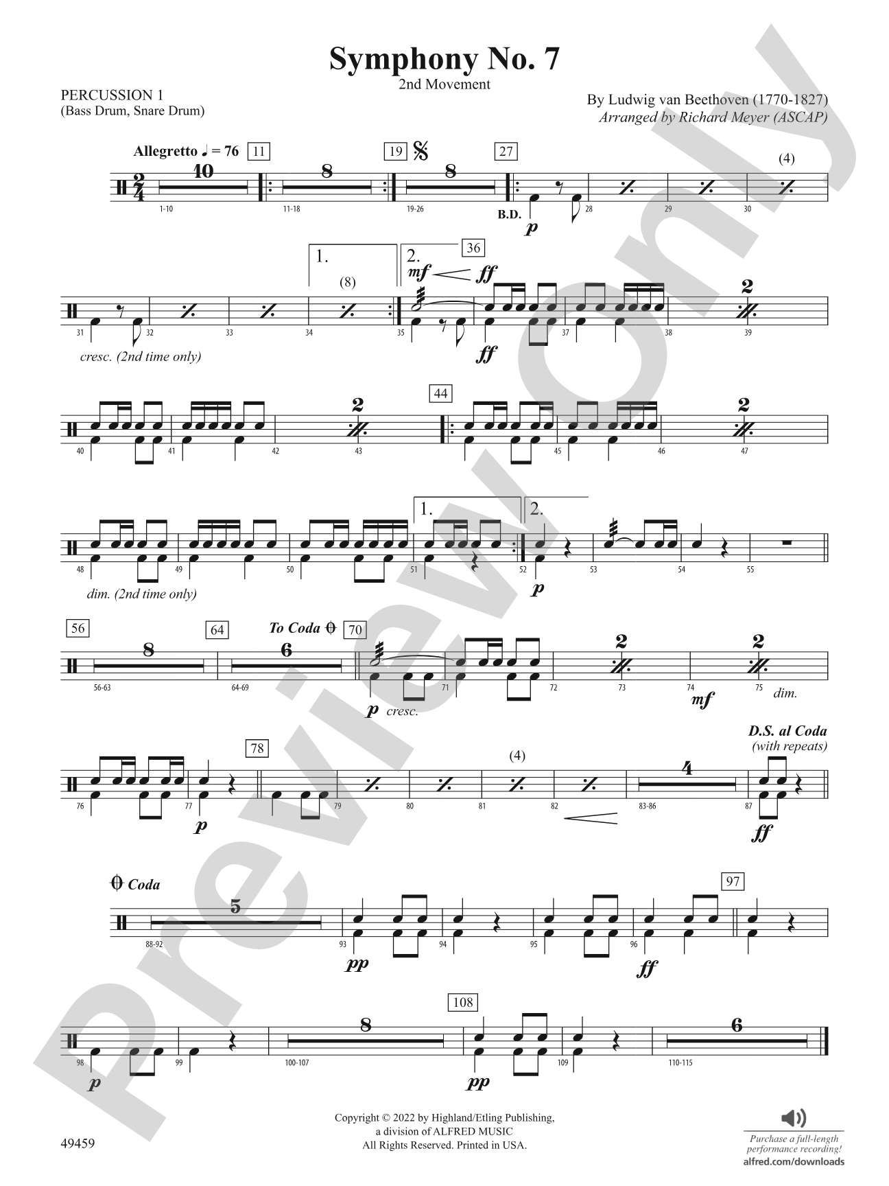 Symphony No. 7: 1st Percussion