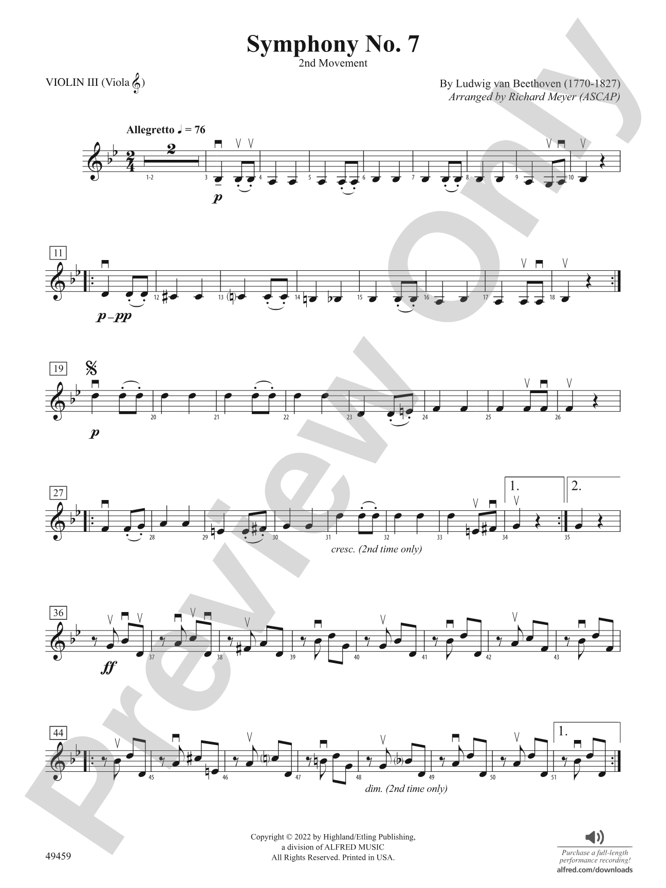 Symphony No. 7: 3rd Violin (Viola [TC])